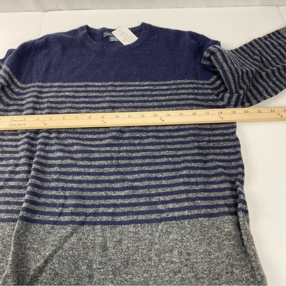 French Connection Mens Medium Lambswool Blend Gray Navy Striped Sweater NWT - Picture 3 of 6